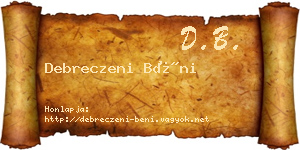 Debreczeni Béni névjegykártya